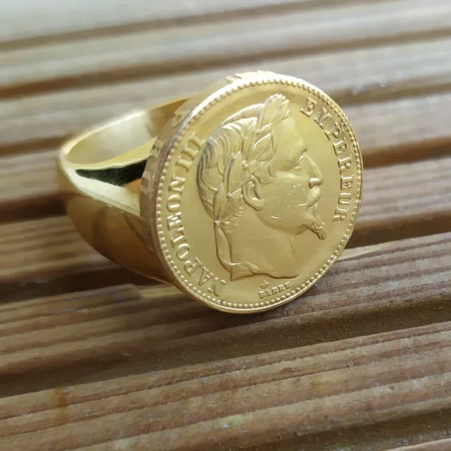 BAGUE CHEVALI RE NAPOL ON III en Acier Inoxydable Dor e Or Fin