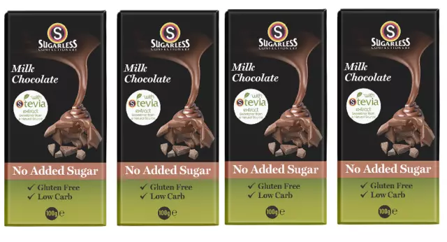 907782 4 X 100G Sugarless Confectionery No Added Sugar Milk Chocolate Block