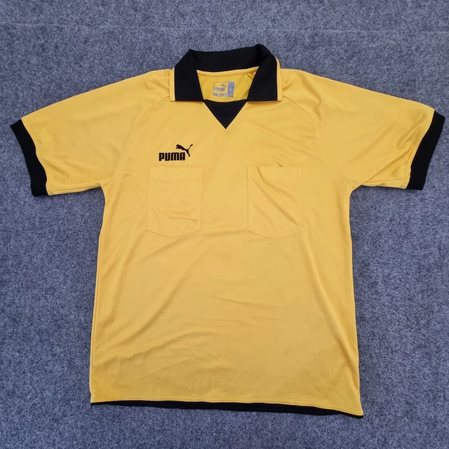 Vintage PUMA Shirt Mens LARGE yellow long sleeve football referee trikot Size L