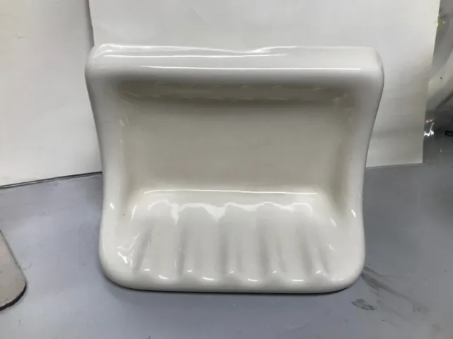 VTG Mid Century 7" Ivory Bathroom Accessory Porcelain Ceramic Glossy Soap Dish