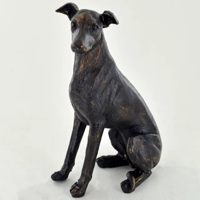 Large Greyhound Dog Sitting Painted Bronze Resin Sculpture Gift Whippet 39419