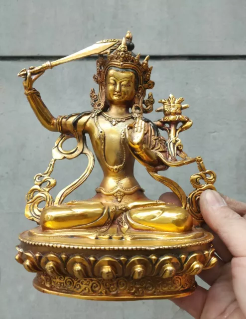 Buddhism old bronze statue Buddha Bodhisattva Manjushri Tara Auspicious mantras