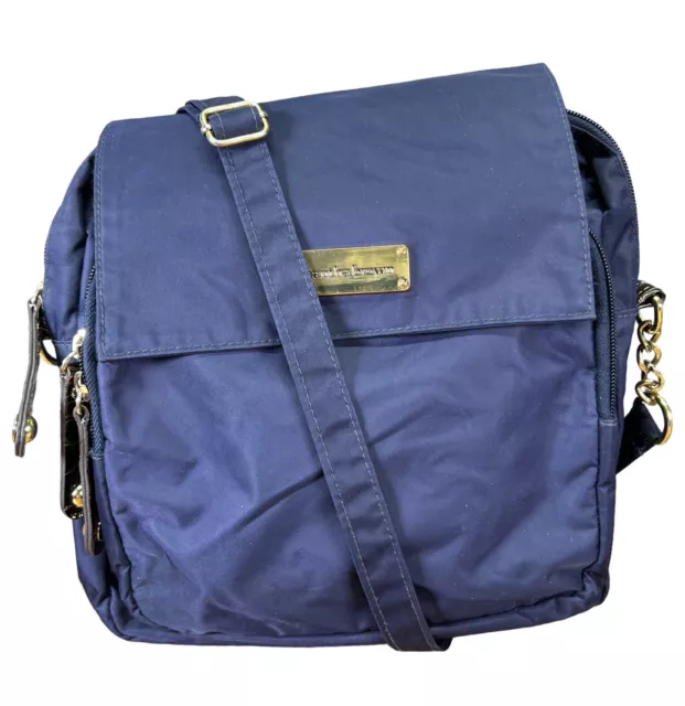 Samantha Brown bag Crossbody Travel Cosmetic Navy Gold 10 X 9 X 3”