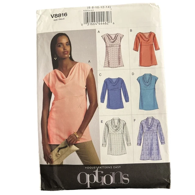 NOS Vintage Vogue Sewing Pattern 8816 Pullover Base Layer Tunic Cowl Neck 6-14