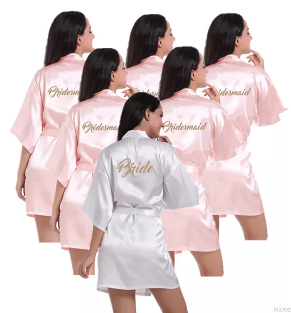 UK Personalized Wedding Robe Bridesmaid Bride Mother Dressing Gown Satin Silk