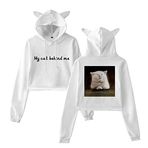 KXNAHSD Cat Ear Hoodie Sweater Long Sleeve Crop Top Hooded Sweatshirt Medium