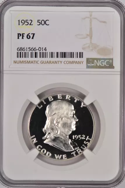1952 Franklin Half Dollar Proof NGC PF 67 PR67 Frosty Obverse Coin 50C