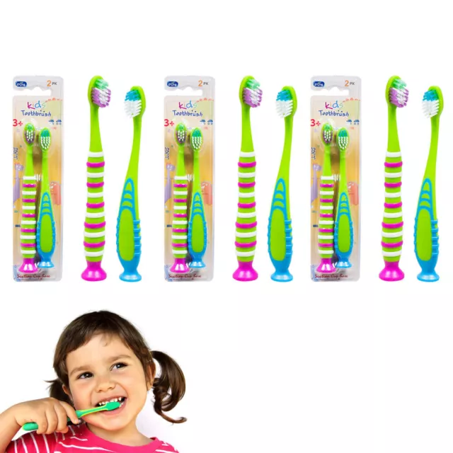 6 Pack Kids Toothbrush Suction Cup Stand Soft Bristles Toddler Clean Oral Care