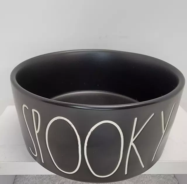 Rae Dunn 6” “SPOOKY” Dog Bowl BLACK Luster Halloween 2021 Online Release