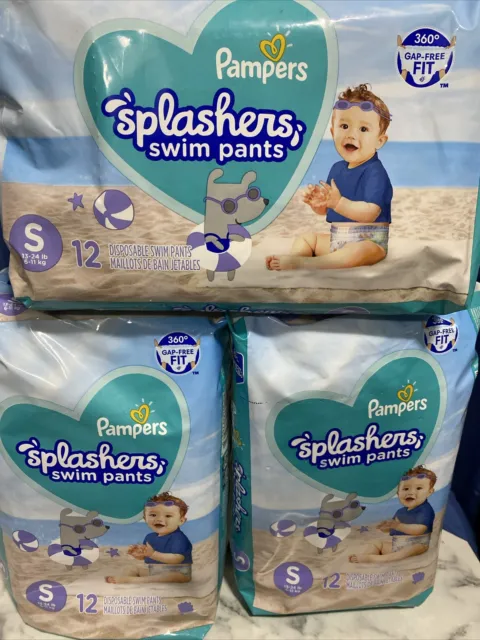 Pampers Splashers Disposable Swim Diapers -12PK Lot of 3 Small 12-24lbs