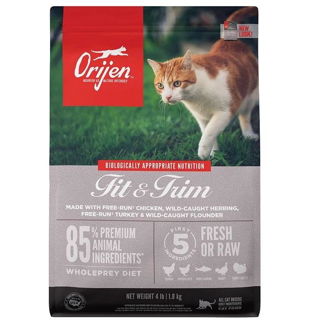 Orijen Grain Free Cat Food, Fit &Trim Recipe Fresh &Raw Animal Ingredients, 12lb