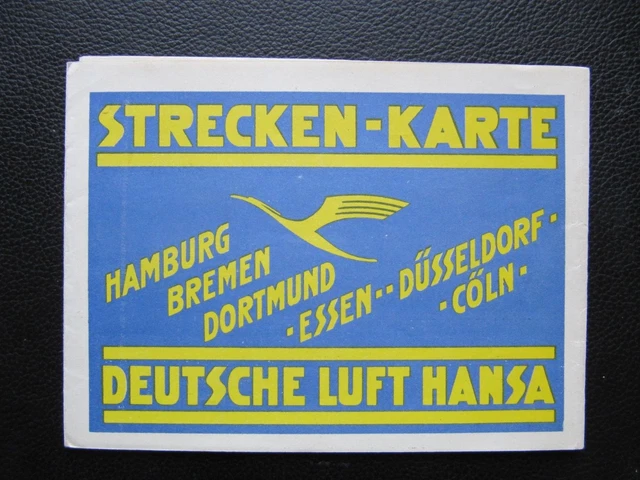 DEUTSCHE LUFT HANSA rare route map HAMBURG ESSEN COLN from 20's old LUFTHANSA