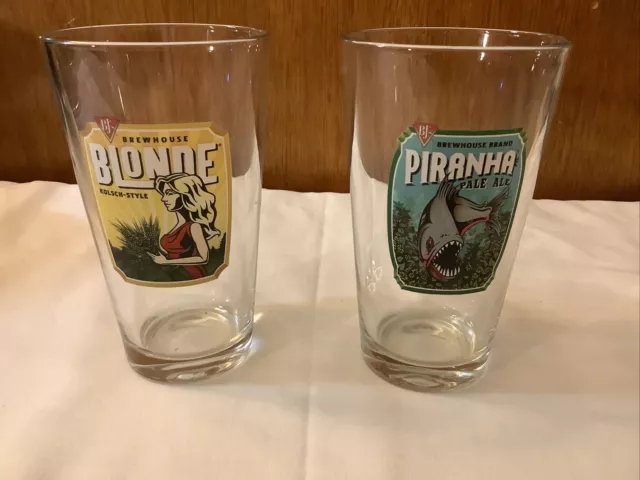 BJ's Brewhouse Pint Glasses 16 Oz Blonde Piranha Set Of 2