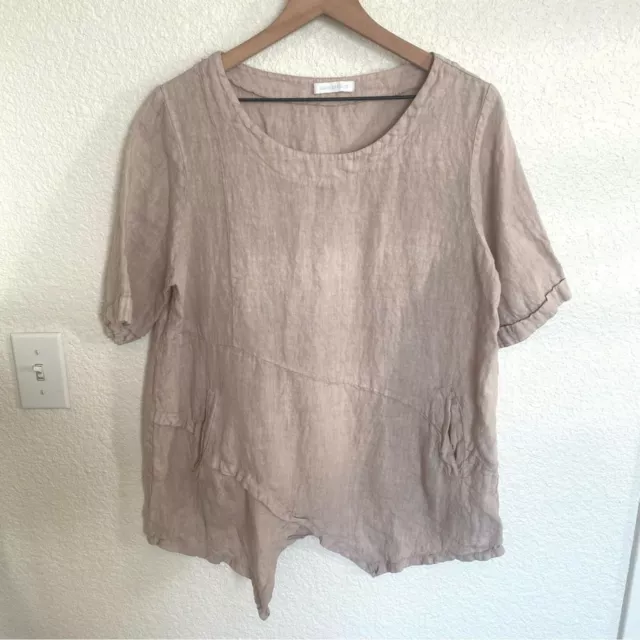 Made in Italy Women's L/XL 100% Linen Lagenlook Blouse Minimalist Art to Wear