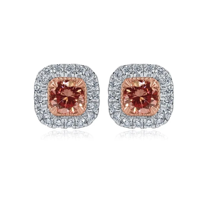 Boucles D'oreilles Diamants 1/4 Ct Or Rose 14K - Clous Ronds H Couleur, I2-I3 Clarté