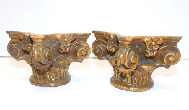 -BELLE PAIRE CHAPITEAUX CORINTHIENS BRONZE Doré HAUTS de COLONNES JUS GRENIER  D