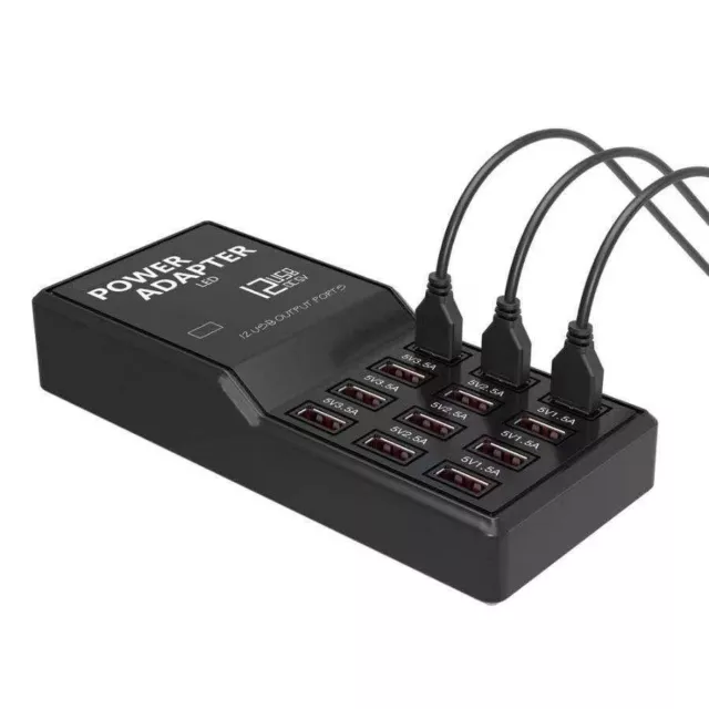 Multi 12 Port USB Charging Station Hub Desktop Wall Cell Phone Charger Organizer