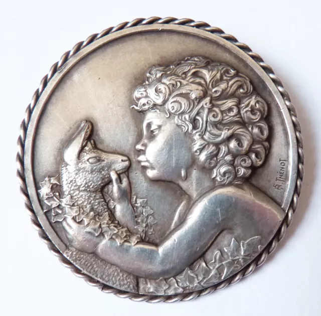Broche médaillon médaille signée THENOT Art Deco vers 1930 Faune Satyre