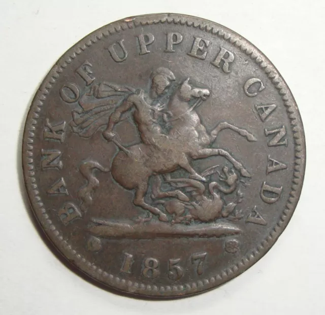 1857 Bank Of Upper Canada Dragonslayer One Penny Token Coin