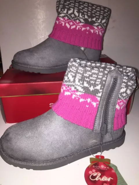 SONOMA L+S Toddler Girls' "LUMI" Foldover Sweater Boots GREY Size 2M NEW Boxed