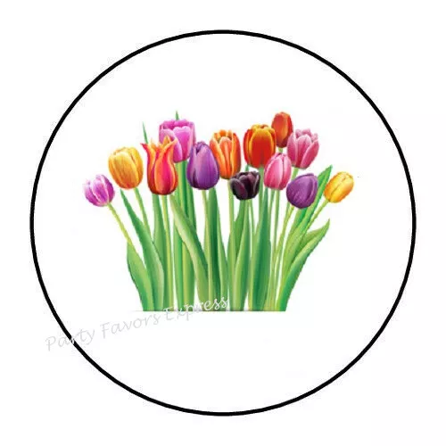 30 Tulips Envelope Seals Labels Stickers Party Favors 1.5" Round