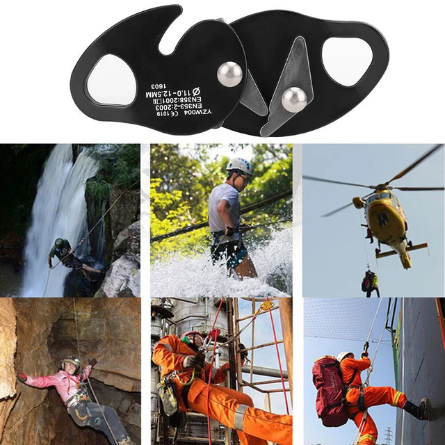 (black) Climbing Rope Grab Self-braking Stop Descender Ascender Climbing