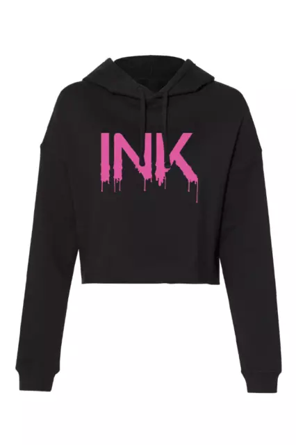 Nuovo InkAddict Donna Inchiostro Gocciolante Corto Cappuccio Nero/Rosa