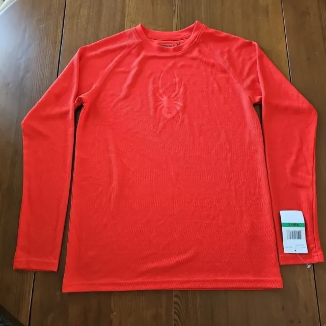 New Spyder Athletic Shirt Youth Boys Size L Red Volcano Long Sleeve Polyester