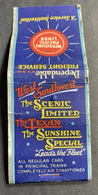 Missouri Pacific Railroad Matchbook Cover The Texan Sunshine Special