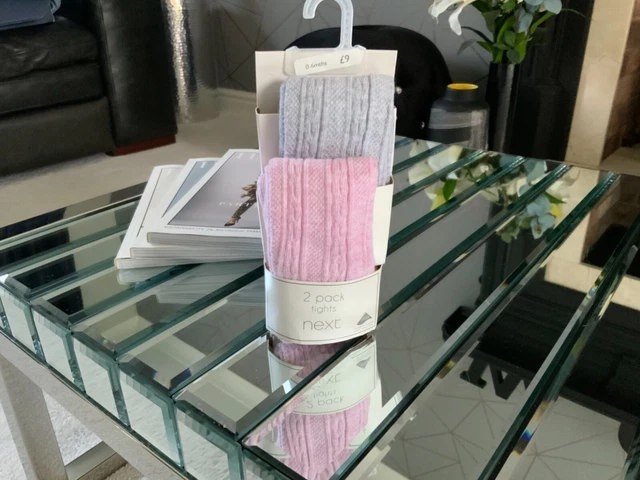 Next Baby Girl 2 Pack Pink Cable Ribbed Tights 0-6 Months,,BNWT💗