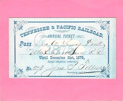 1875 Tennessee Pacific Mormon Young Utah Northern Agt Low # 272 Railroad Pass