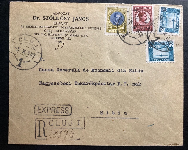 1932 Cluj Romania Express Commercial Cover To Sibiu