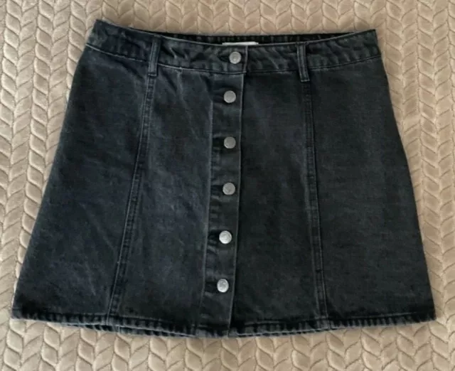 Forever 21 Womens S M Short Mini Skirt Size 28 Black Denim Button fly 6