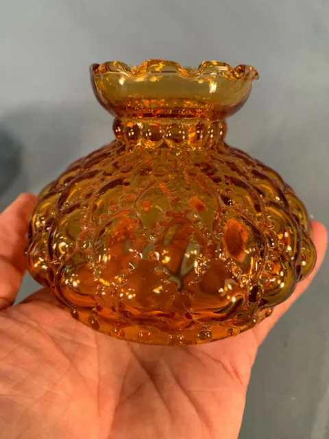 Miniature Amber Glass Diamond Quilt pattern Miniature Oil Lamp Shade 4" base