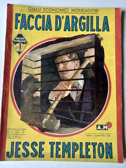 Giallo Mondadori, Faccia d'Argilla, nr.182 del 8 febbraio 1941, fascismo, raro.