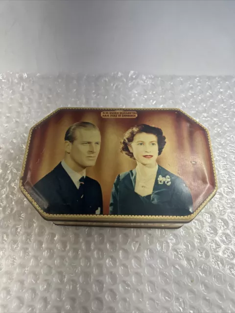 Vintage Biscuit Tin 1953 Coronation Souvenir of Queen Elizabeth II King Philip