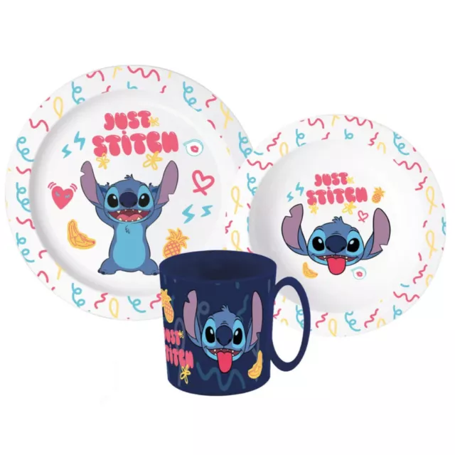 Disney Stitch Kinder Geschirr-Set 3 teilig Becher Teller Schüssel Frühstücksset