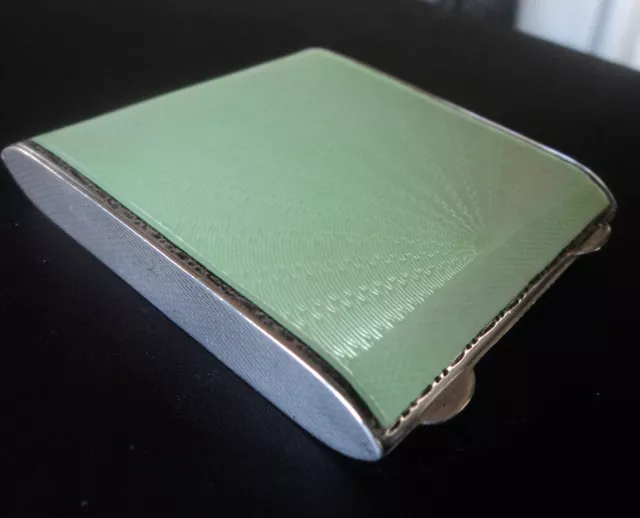 Attractive Sterling Silver & Green Enamel Compact h/m 1937 Henry Clifford Davies