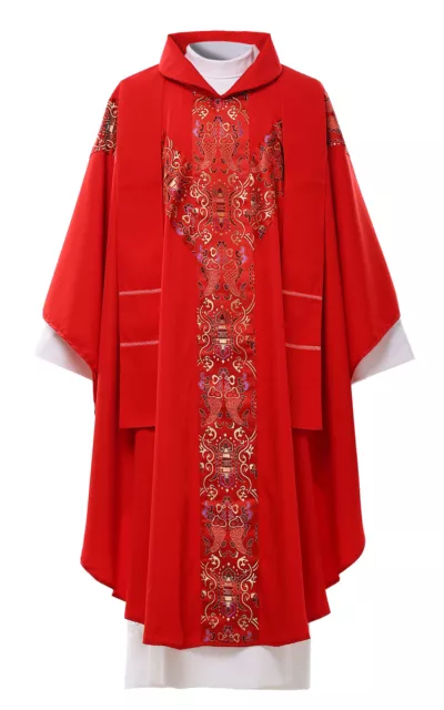 Catholic Vestments Robe Church Priest Clergy Chasuble Apparel Embroidery Red