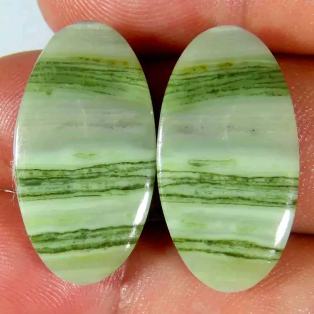 27.40Cts. 100%Natural Green Serpentine Pair Oval Cabochon 13x24x4mm Top Gemstone