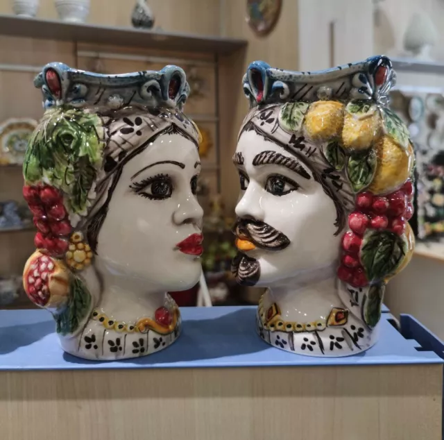 Testa di moro con Frutta o Turbante, h 20 cm - Ceramiche di Caltagirone