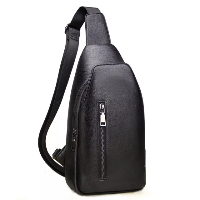 Sling Backpack Mens Black Crossbody Leather Chest Bag Sling Shoulder Bag Fashion