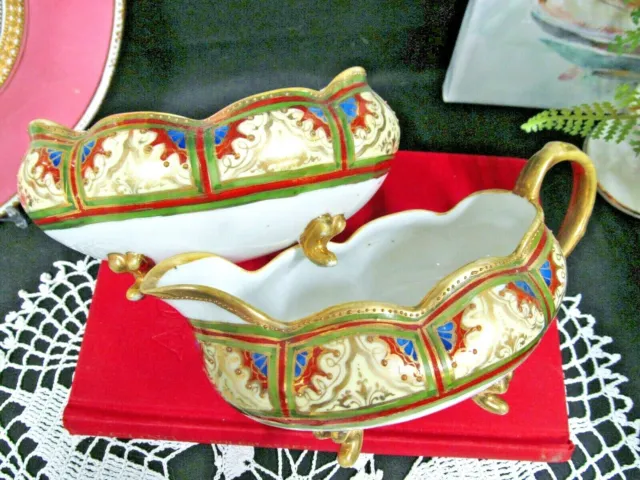 Nippon creamer and sugar holder footed painted beaded gold gilt Japan 1920s