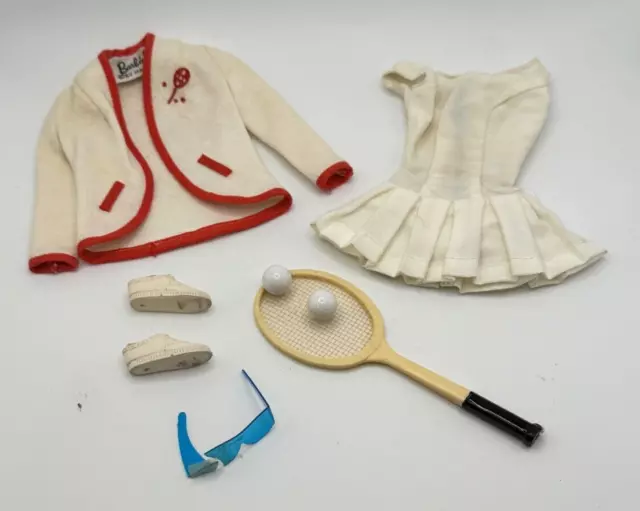 1960s Mattel Barbie Fashion #941 Tennis Anyone Dress Coat Shoes Racket Balls