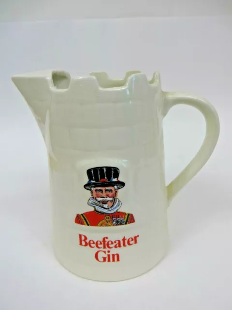 Vintage Beefeater Gin White Castle Ceramic Pitcher Pub Water Jug Korbrand Wade