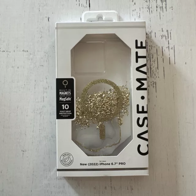 Case-Mate Apple iPhone 14 Pro Max MagSafe Compatible Case New! Gold And Clear