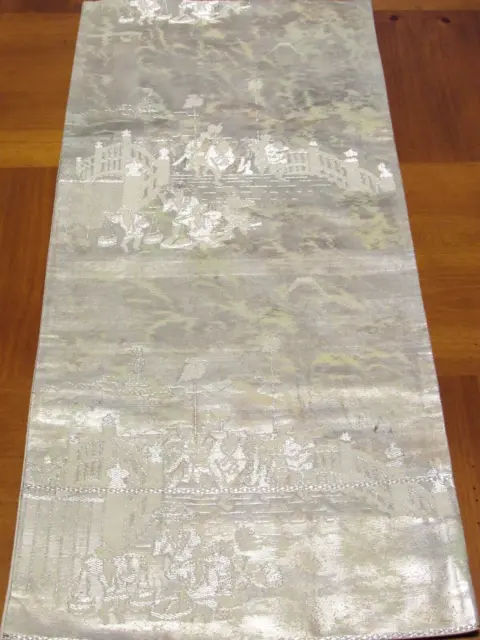 Silver People Bridge Obi Fabric Made in Japan 100% Silk 29" Length #317A