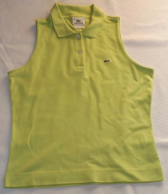 LADIES LACOSTE F4811 Size 40 Lime Green Sleeveless Polo Shirt Top