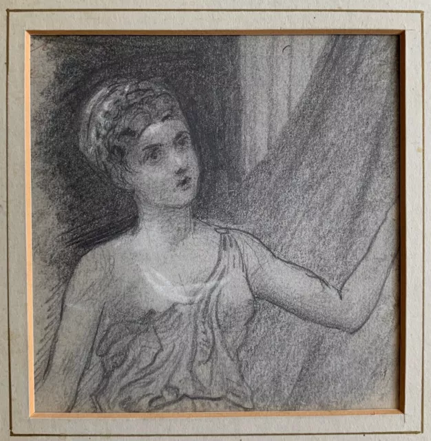 Original Antique Drawing Classical Woman by Listed Artist Alfred W Elmore c.1879