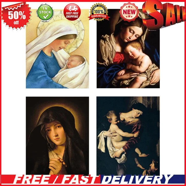Frameless Virgin and Child Oil Paint by Numbers Kit Handpainted Art Wall Craft
